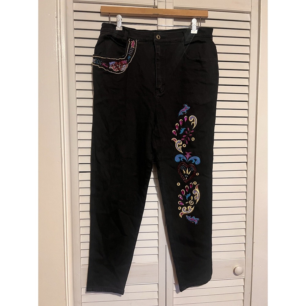 STEFANO‎ Women's Size 22 Jeans VINTAGE  Cotton Bedazzled Gems Black High Rise